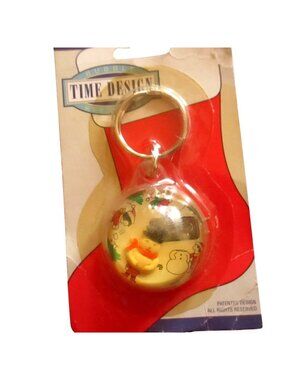 NOS TRUE VTG TIME DESIGNS BUBBLE WATCH SNOWMAN KEYRING/KEYCHAIN/FOB